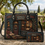 Personalized Dark Academia Antique Bookshop Leather Handbag | Book Lovers & Readers | 3DH--003