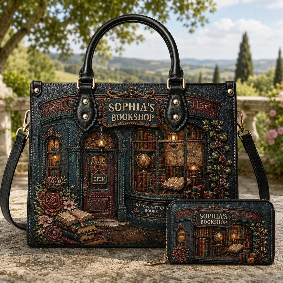Personalized Dark Academia Antique Bookshop Leather Handbag | Book Lovers & Readers | 3DH--003