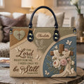 Personalized Faux Leather Tote Bag with Printed Embroidery-Look Design, Custom Christian Handbag, Exodus 14:14 Gift | Handbag- Christian - 02