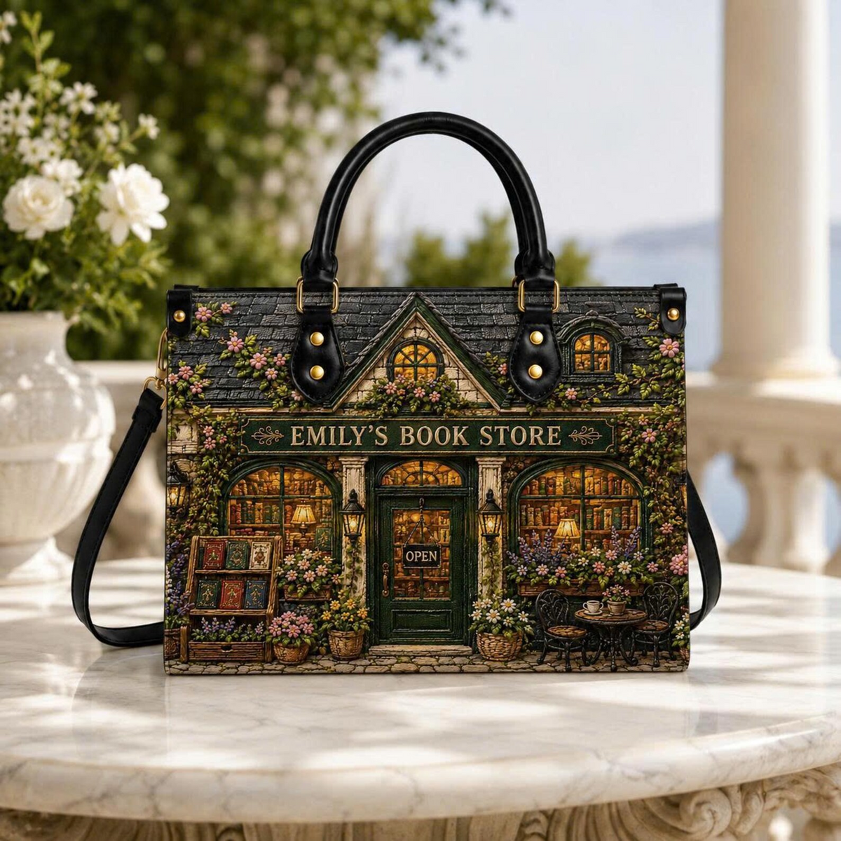 Personalized Cottagecore Floral Bookshop Leather Handbag | Book Lovers & Librarians | 3DH--003