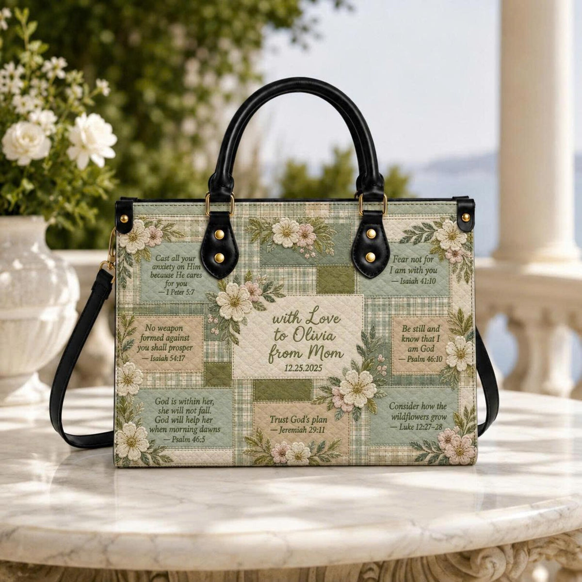 Personalized Christian Leather Handbag, Bible Verse Gift From Mom, Custom Daughter Faith Purse, Inspirational Religious Bag