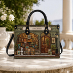 Custom Vintage Bookstore Art Gallery Leather Handbag | Book Lovers & Artists | 3DH--012