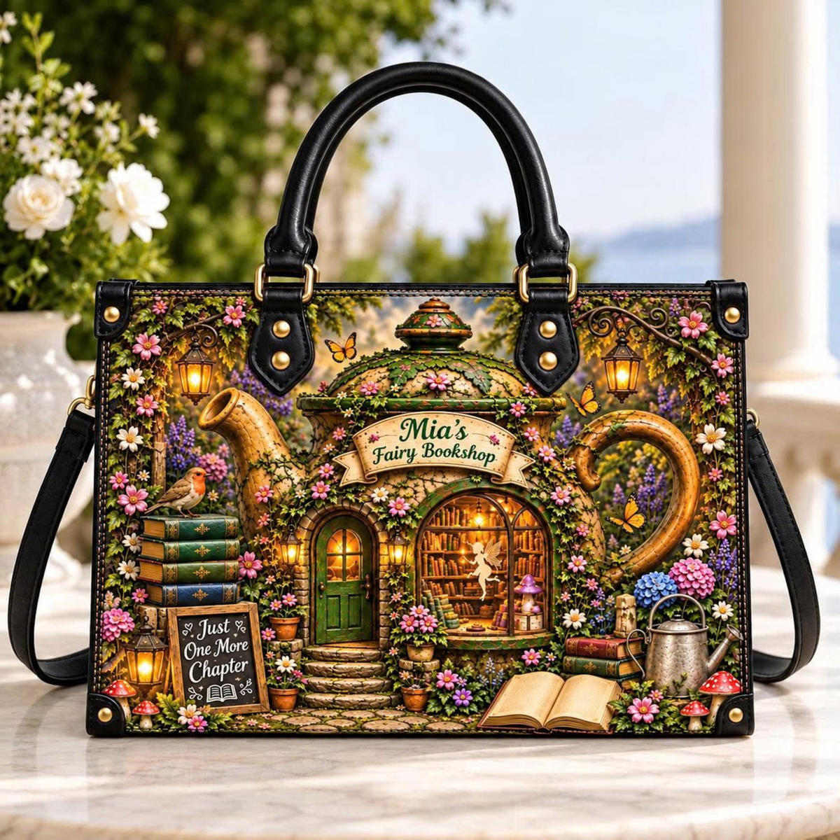 Personalized Whimsical Fairy Bookshop Handbag | Fantasy Book Lovers & Readers