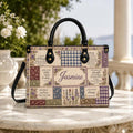Personalized Christian Leather Handbag, Custom Name Bible Verse Purse, Floral Faith Faux Patchwork Bag, Christian Gift for Women
