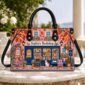 Personalized Pink Autumn Cat Bookshop Handbag | Cat Lovers & Book Readers