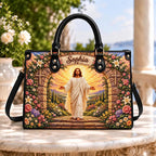 Personalized Christian Leather Handbag, Jesus Floral Purse, Custom Name Faith Bag, Cross Religious Handbag, Christian Gift for Women