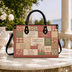 Personalized Christian Leather Handbag, Bible Verse Faux Quilt Purse, Floral Scripture Faith Bag, Religious Gift for Women Moms and Friends