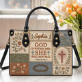 Personalization Leather Handbag With Zipper, Bible Verse HandBag, Scripture Handbag, God Is Within Her, She Will Not Fall