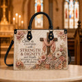 Personalized Proverbs 31 Leather Handbag, She Is Clothed With Strength Bag, Custom Name Floral Cross Bag, Christian Faith Gift for Women