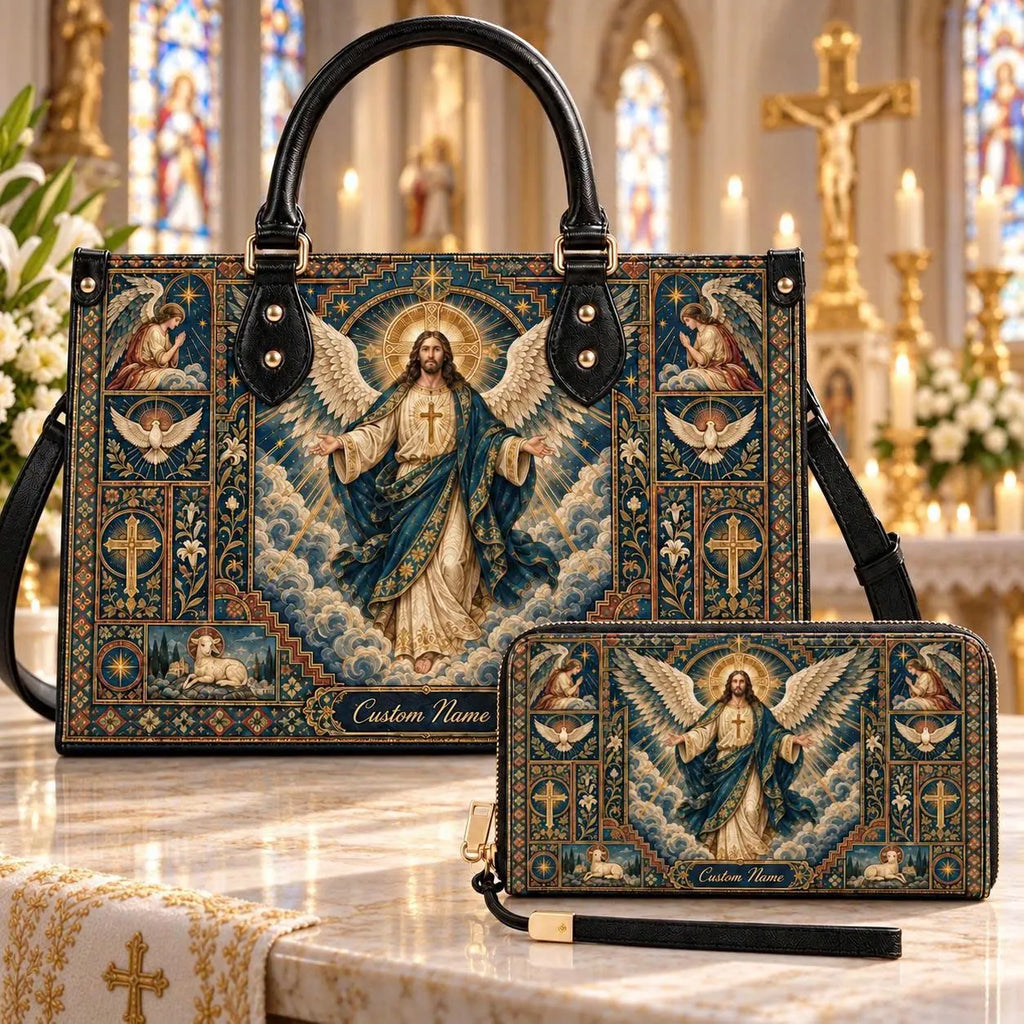 Personalized Christian Jesus Sacred Art Handbag,Religious Leather Bag,Catholic Faith Gift for Women,Church Inspired Personalized Shoulder