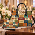 Personalized Christian Scripture Leather Handbag,Bible Verse Faux Patchwork,Custom Name Faith Bag,Inspirational Religious Gift for Women