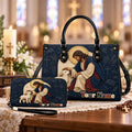 Personalized Jesus Shepherd Leather Handbag, Christian Lamb Faith Purse, Custom Name Religious Bag, Bible Inspired Christian Gift for Women