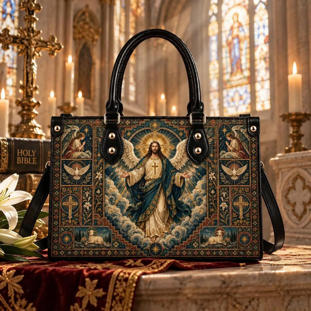 Personalized Christian Jesus Sacred Art Handbag,Religious Leather Bag,Catholic Faith Gift for Women,Church Inspired Personalized Shoulder