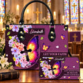 Personalized Let Your Faith Be Bigger Than Your Fear Leather Handbag,Custom Name Christian Purse , Butterfly Floral Faith Gift