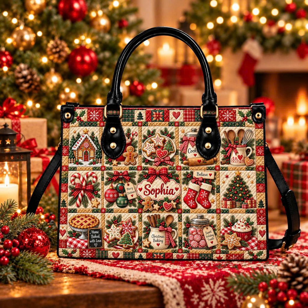 Gingerbread Baking Christmas Charm | Personalized Quilted Leather Handbag for Bakers