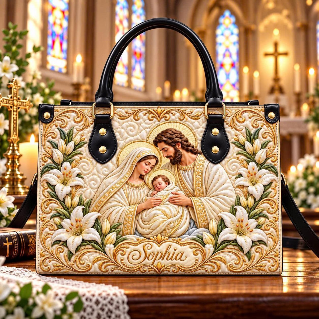 Holy Family Grace | Personalized Catholic Leather Handbag for Women