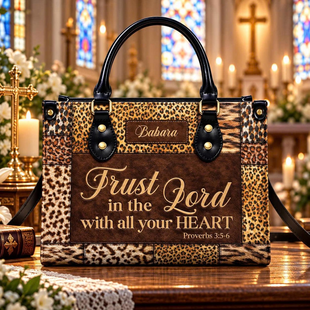 Leopard Faith Elegance | Personalized Christian Leather Handbag for Women