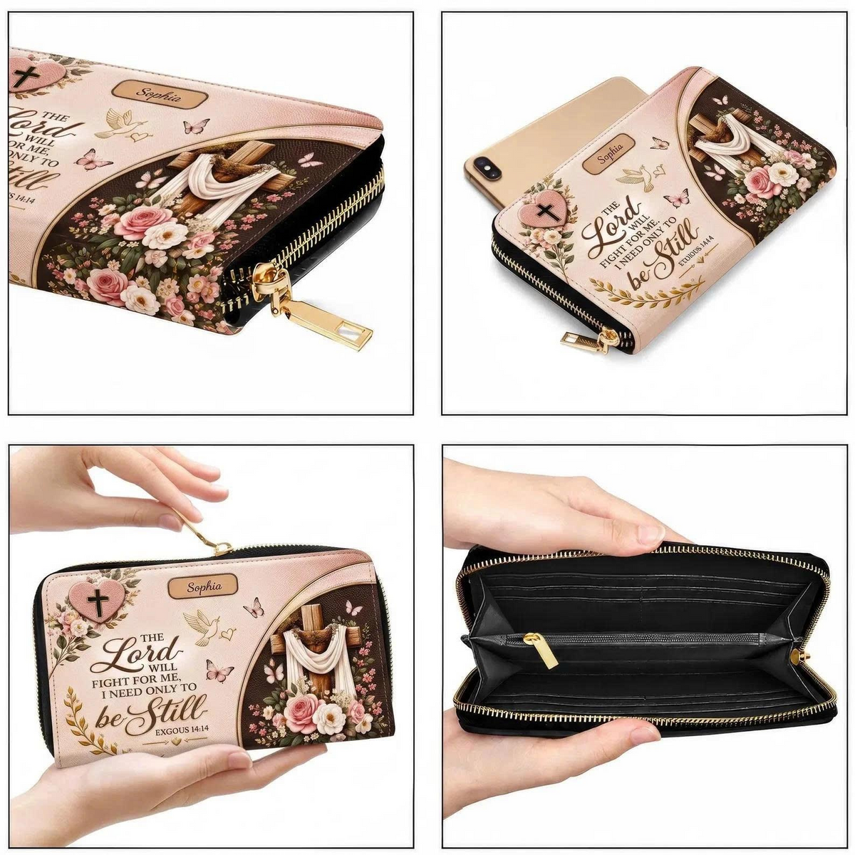 Be Still in Faith | Personalized Christian Leather Handbag & Wallet Set for Women