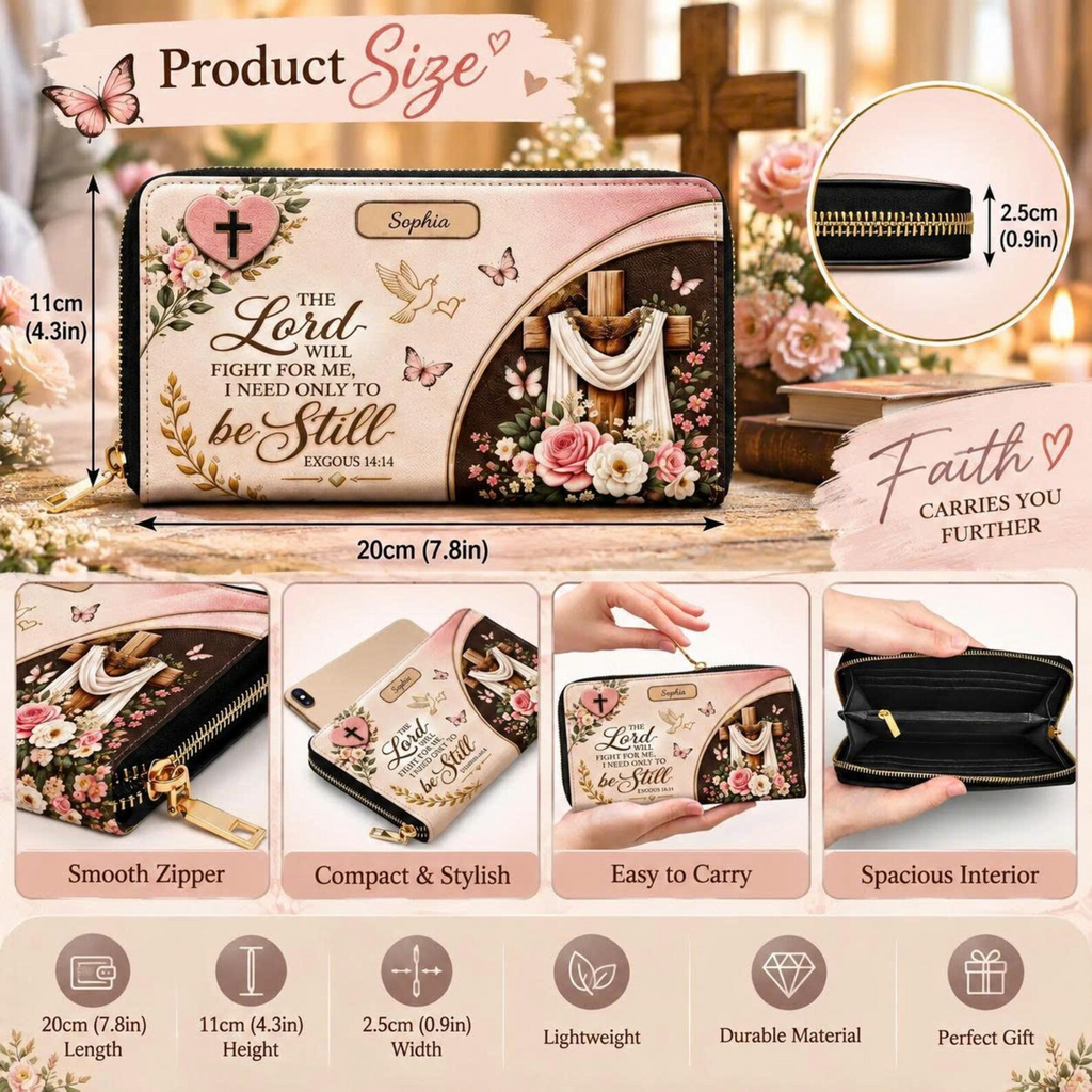 Be Still in Faith | Personalized Christian Leather Handbag & Wallet Set for Women
