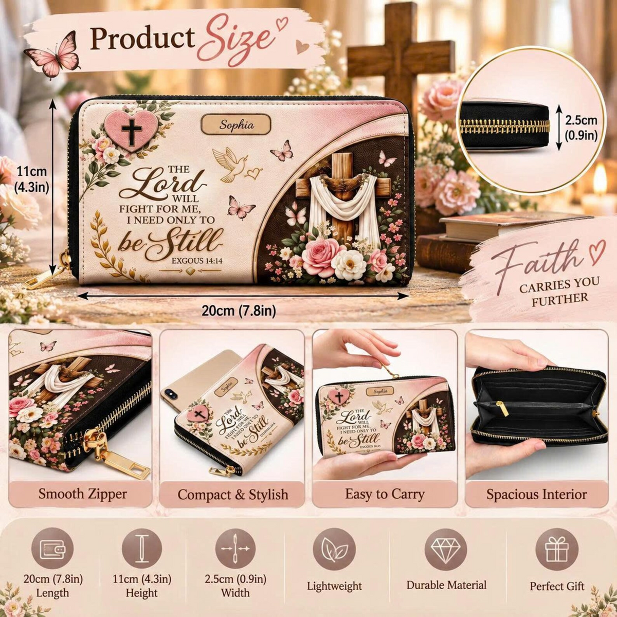 Be Still in Faith | Personalized Christian Leather Handbag & Wallet Set for Women