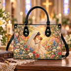 Floral Divine Grace | Personalized Virgin Mary & Baby Jesus Leather Handbag for Women