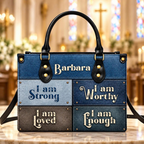 Strong, Worthy, Loved & Enough | Personalized Inspirational Leather Handbag for Women