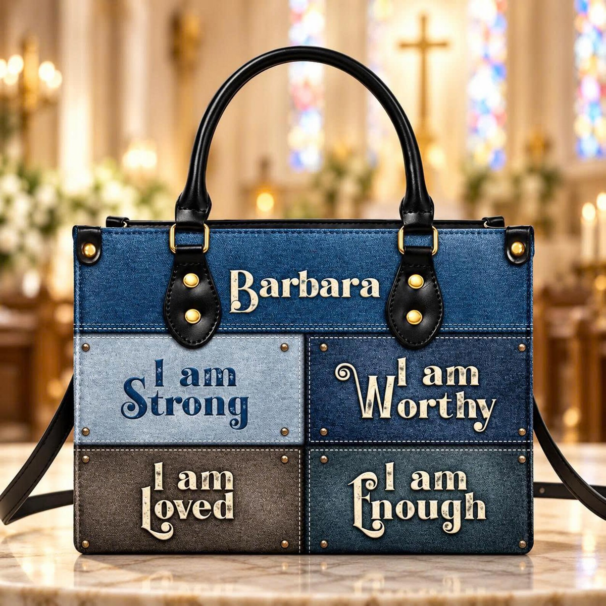 Strong, Worthy, Loved & Enough | Personalized Inspirational Leather Handbag for Women
