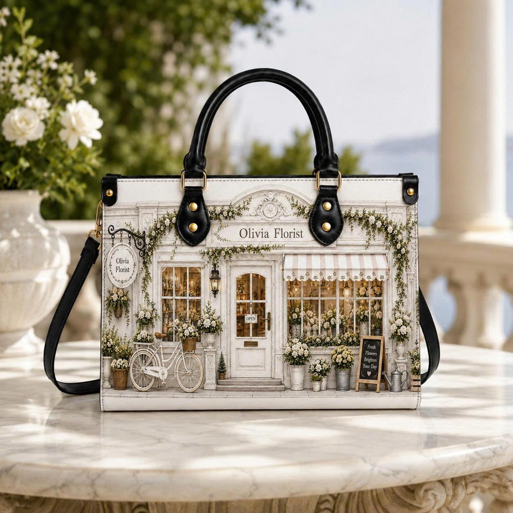 Personalized Elegant White Floral Boutique Leather Handbag | Flower Lovers & Gardeners | 3DH--007