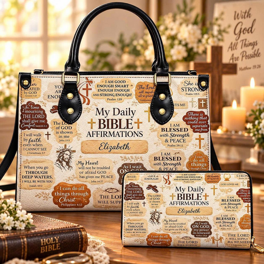 Personalized Daily Bible Affirmations Leather Handbag | Christian Women & Faith Lovers