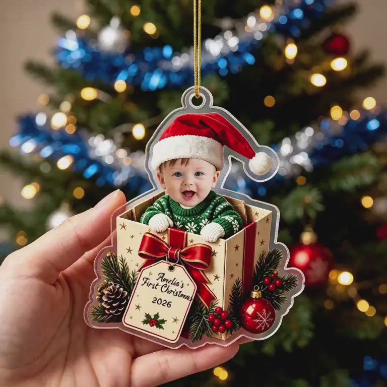 Personalized Baby's First Christmas | Custom Baby Face Acrylic Ornament | XNO-01