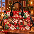 Santa & Reindeer Christmas Charm | Personalized Quilted Leather Handbag for Women