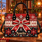 Festive Bow Elegance | Personalized Red Snowflake Christmas Handbag for Women