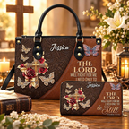 Personalized Exodus 14:14 Be Still Cross Butterfly Leather Handbag | Christian Women & Faith Lovers