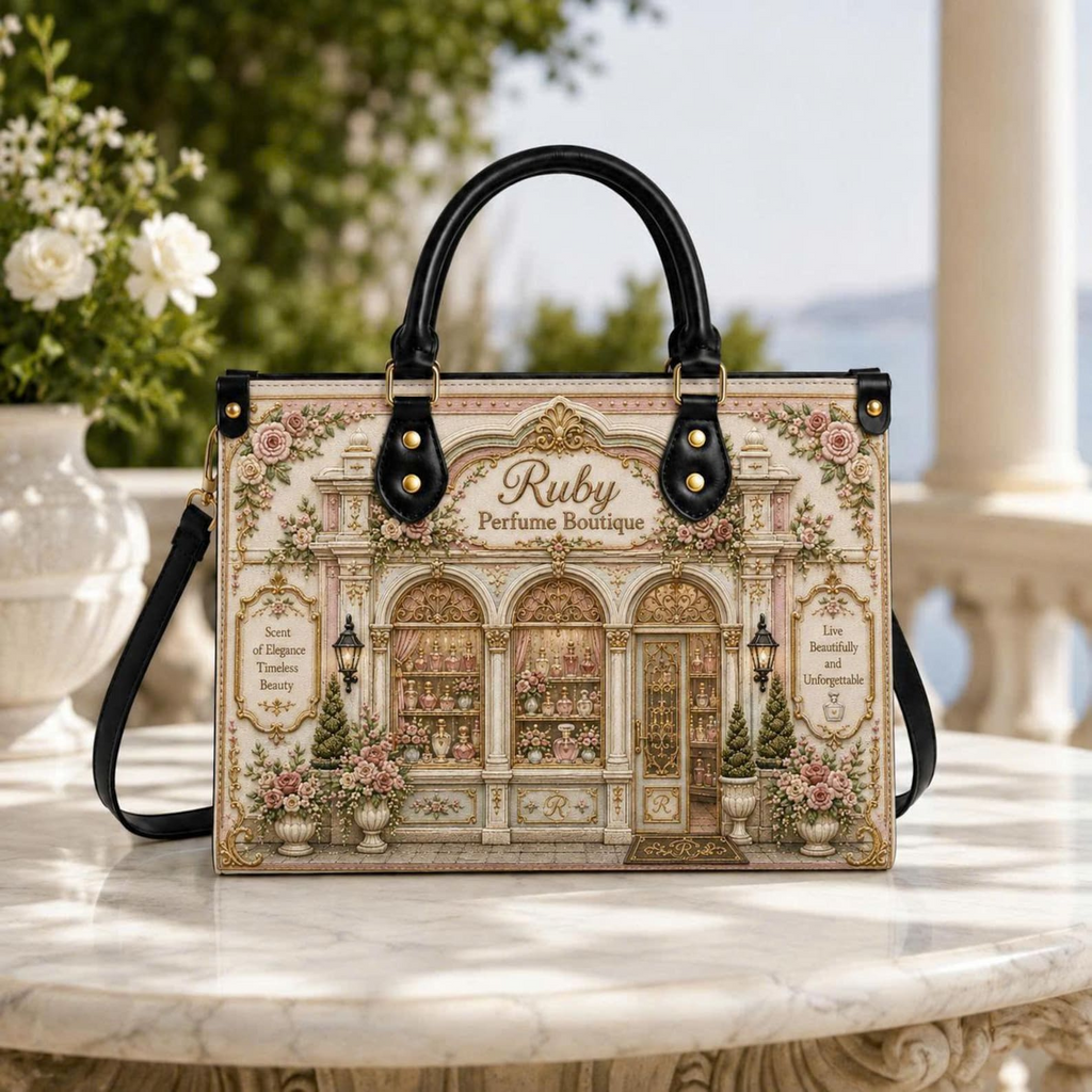 Personalized Vintage Rose Perfume Boutique Leather Handbag | Perfume Lovers & Women | 3DH--007
