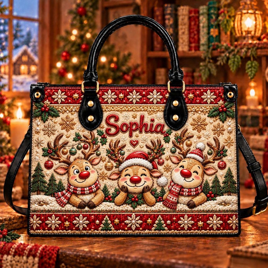 Rudolph Christmas Charm | Personalized Reindeer Leather Handbag for Women