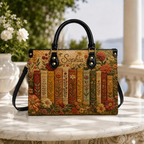 Personalized Vintage Floral Bookshelf Leather Handbag | Book Lovers & Readers | 3DH-H-019