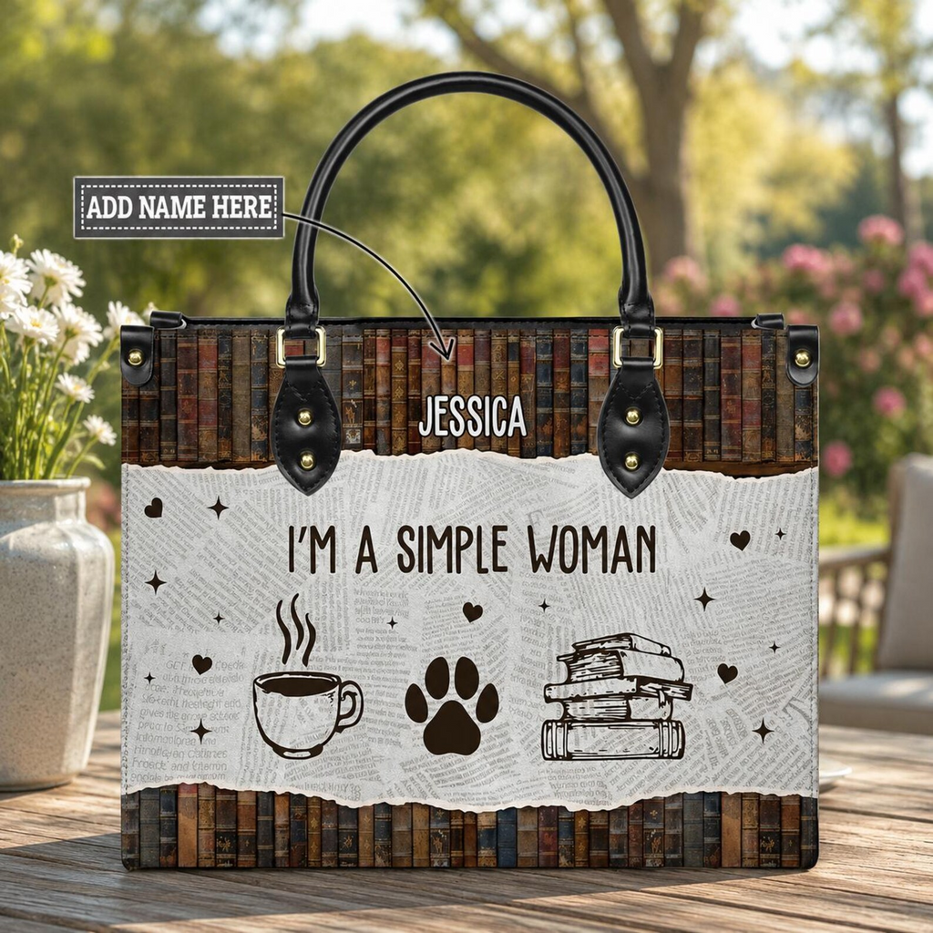 Personalized Coffee Paw Print & Books Handbag | Book Lovers & Dog Moms | Handbag-003-Huy