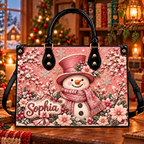 Pink Snowman Christmas | Personalized Winter Holiday Handbag for Women
