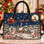 Santa's Winter Village Charm | Personalized Christmas Leather Handbag for Mom & Grandma