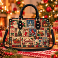 Vintage Christmas Stamp Charm | Personalized Patchwork Leather Handbag for Women