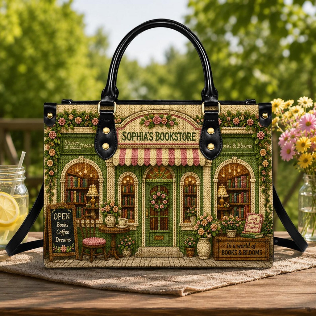Personalized Cozy Faux Knit Bookstore Leather Handbag | Book Lovers & Librarians | Handbag-011-HUY